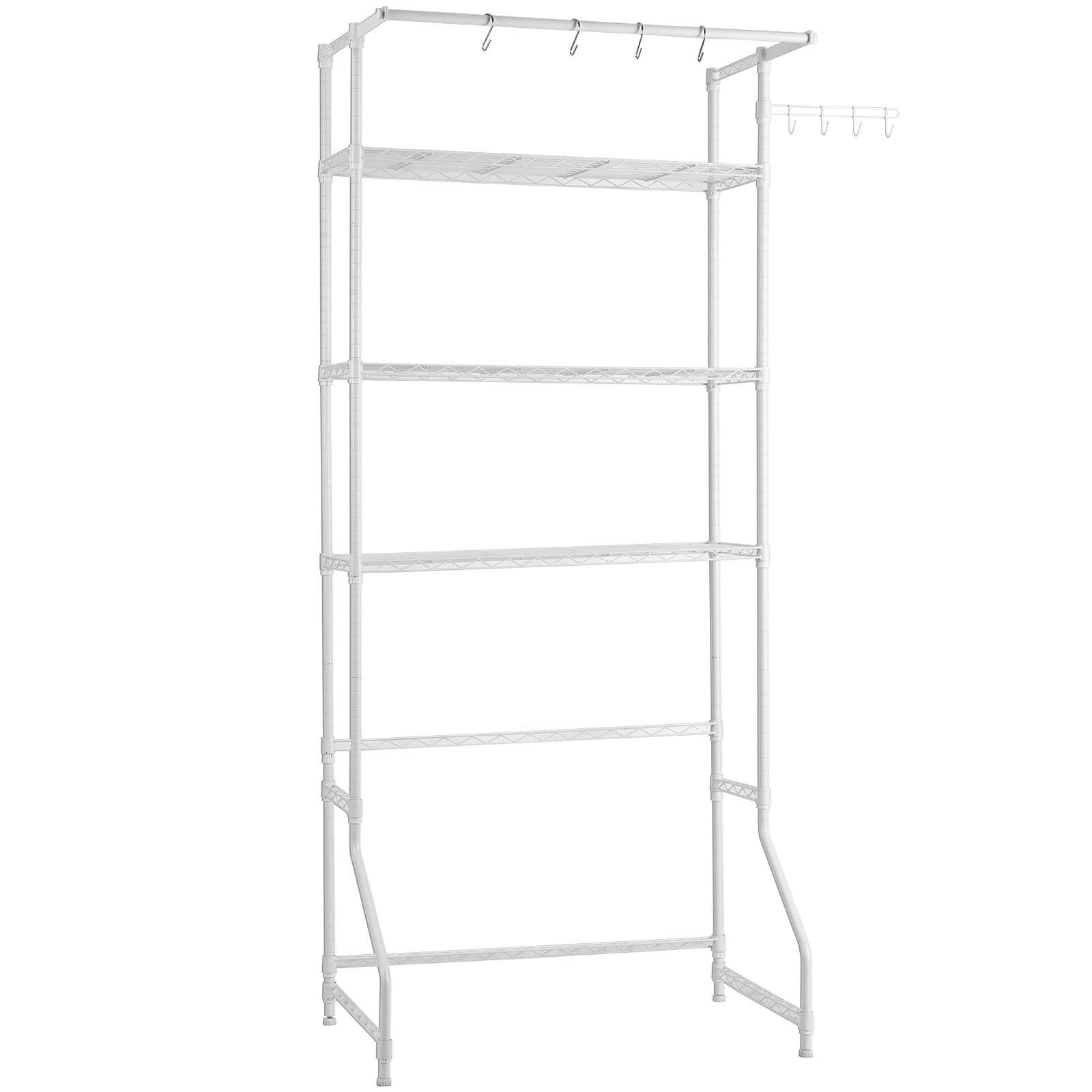 Over The Washer And Dryer Storage Shelf, 3 Tier Laundry Room Drying Rack With Hanger Rod And Hooks, Adjustable Over Washer And Dryer Shelves, Laundry Room Shelf Storage Space Saver, White_maomaolike.com